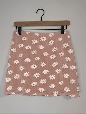 VTG Express Tricot Rose Pink Daisy Puff Print Mini Skirt Sz M